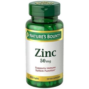 Zinc 50 mg defensas piel sistema inmune y celular Nature's Bounty 100 tab