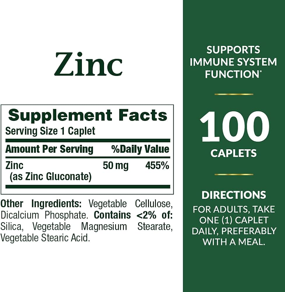 Zinc 50 mg defensas piel sistema inmune y celular Nature's Bounty 100 tab - Imagen 6