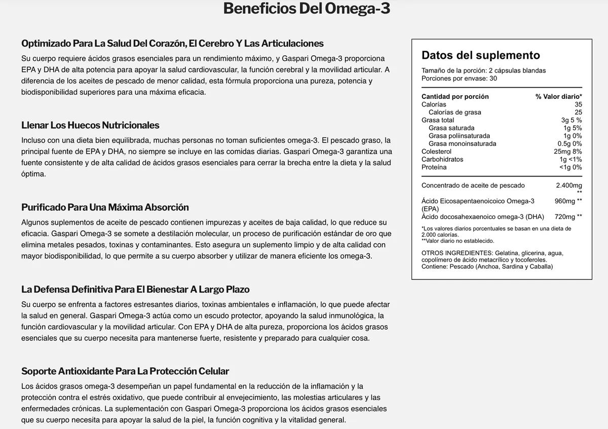 Omega 3 Gaspari Nutrition 2400 mg DHA 720 EPA 960 60 softgels - Imagen 8