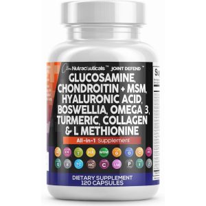 Glucosamina Condroitina MSM 1500 mg Curcumina Colágeno Ácido Hialurónico Omega 3 Articulaciones Cartílago Ligamentos Tendones Clean Nutraceuticals 120 cap