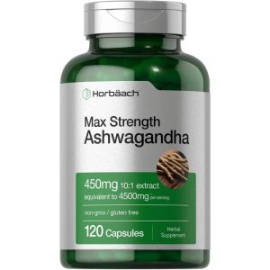 Ashwagandha Max Strength 4500 mg Sin OMG Sin Gluten Estrés Cortisol Energía Resistencia Concentración Claridad Mental Equilibrio Hormonal Fertilidad Mejor Descanso Sueño Bienestar General Horbäach 120 cap