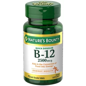 Vitamina B12 2500 mcg Energía celular Metabolismo energético Salud del corazón Sistema nervioso Nature's Bounty 75 tab