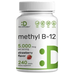 Vitamina B12 Metil B 12 5000 mcg Apoyo energético salud cerebral concentración sistema nervioso glóbulos rojos Deal Supplement 240 tab