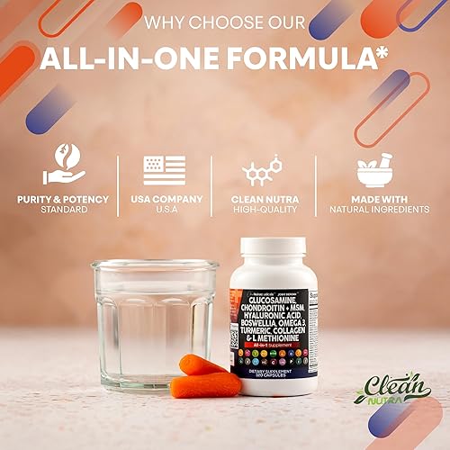 Glucosamina condroitina MSM 1500 mg Curcumina Colágeno Ácido hialurónico Omega 3 Salud Articular Clean Nutraceuticals 120 cap - Imagen 8