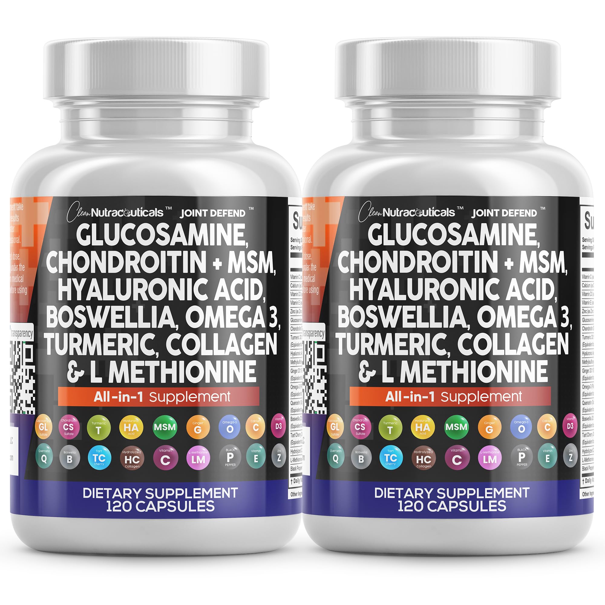 Glucosamina condroitina MSM 1500 mg Curcumina Colágeno Ácido hialurónico Omega 3 Salud Articular Clean Nutraceuticals 120 cap - Imagen 9