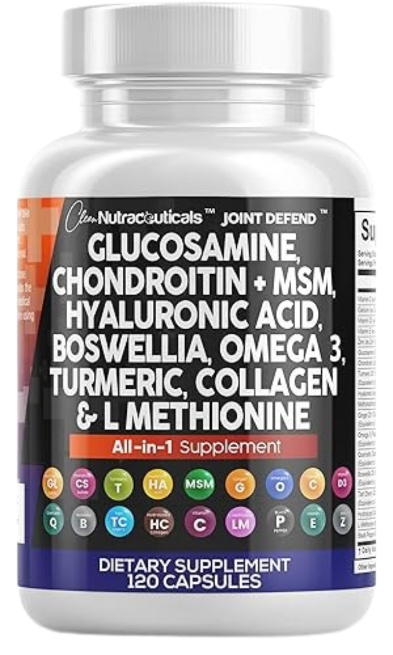 Glucosamina condroitina MSM 1500 mg Curcumina Colágeno Ácido hialurónico Omega 3 Salud Articular Clean Nutraceuticals 120 cap