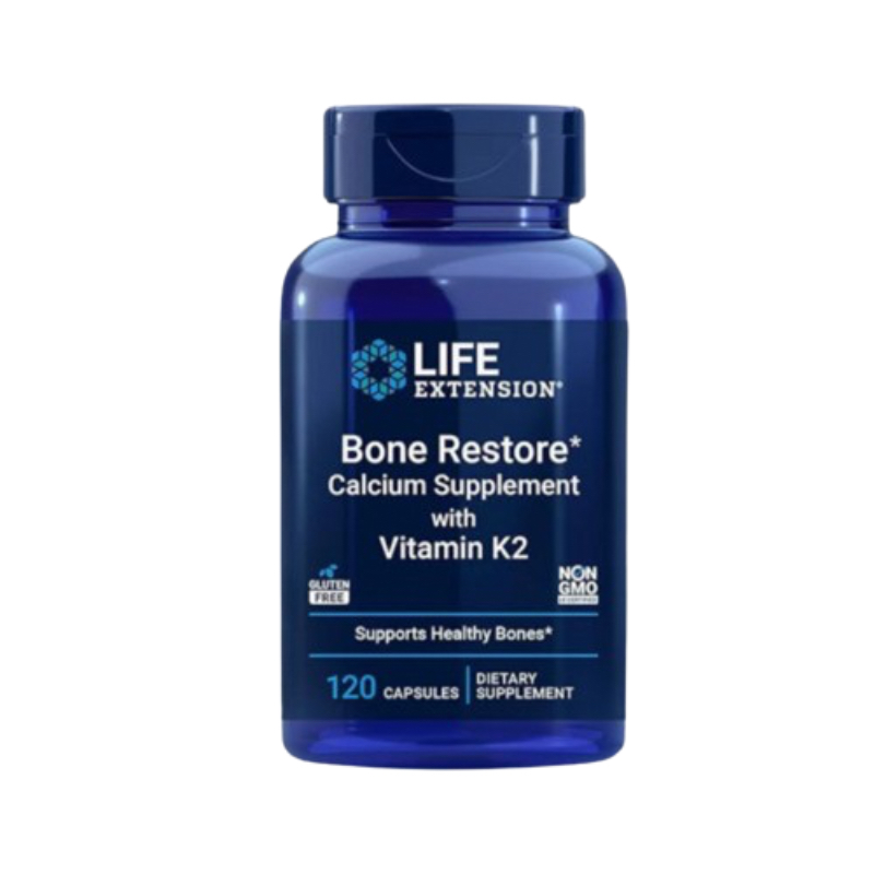 Bone Restore 3 tipos de calcio absorbible con vitamina D3 K2 Huesos fuertes Vitaminas D3 K2 Minerales Life Extension 120 cap