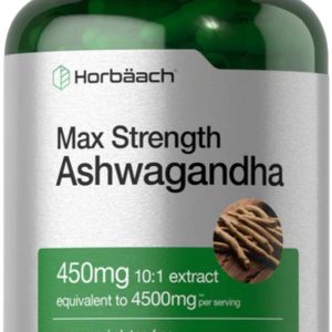 Ashwagandha Fuerza máxima 4500 mg Sin OMG, sin gluten Estrés cortisol energía resistencia enfoque concentración claridad mental equilibrio hormonal mejor descanso bienestar general Horbäach Suplemento 120 cap