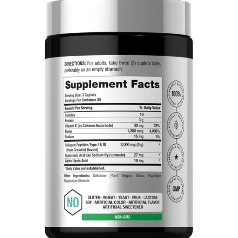 Colágeno Péptidos Biotina Vitamina C Ácido Hialurónico Ácido Alfa Lipoico Horbaach 90 Cap - Imagen 2