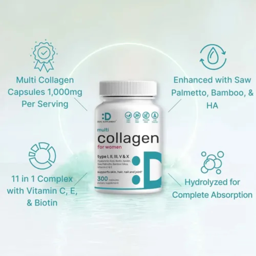 Colágeno Péptidos Membrana Cáscara de Huevo Ácido Hialurónico Biotina Queratina Saw Palmetto Sílice vitamina C Fórmula 11 En Uno Deal Supplement 300 Cap - Imagen 3