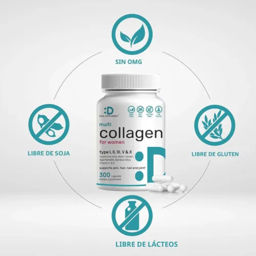 Colágeno Péptidos Membrana Cáscara de Huevo Ácido Hialurónico Biotina Queratina Saw Palmetto Sílice vitamina C Fórmula 11 En Uno Deal Supplement 300 Cap - Imagen 4